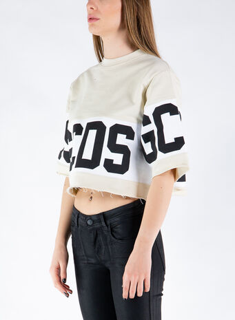 T-SHIRT CORTA CON BANDA LOGO GCDS, WHITECUPGREY57, small