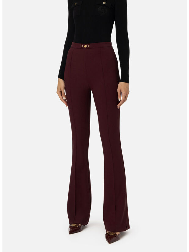 PANTALONE PALAZZO IN CRÊPE STRETCH CON MORSETTO, , large
