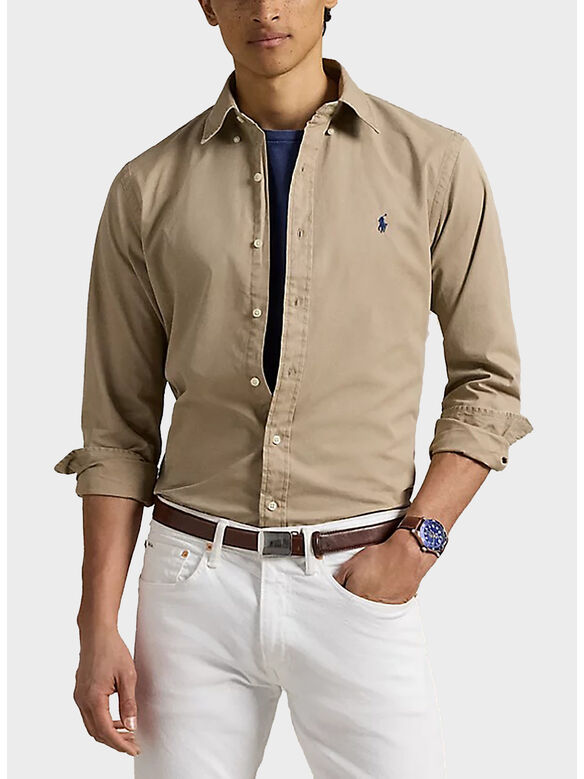 CAMICIA CON LOGO RICAMATO, SURREY TAN, medium