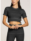 T-SHIRT CROP IN MAGLIA SEMITRASPARENTE, 110 NERO, thumb