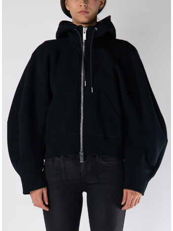 FELPA FULL ZIP CON MANICHE A PALLONCINO, 001 BLACK, small