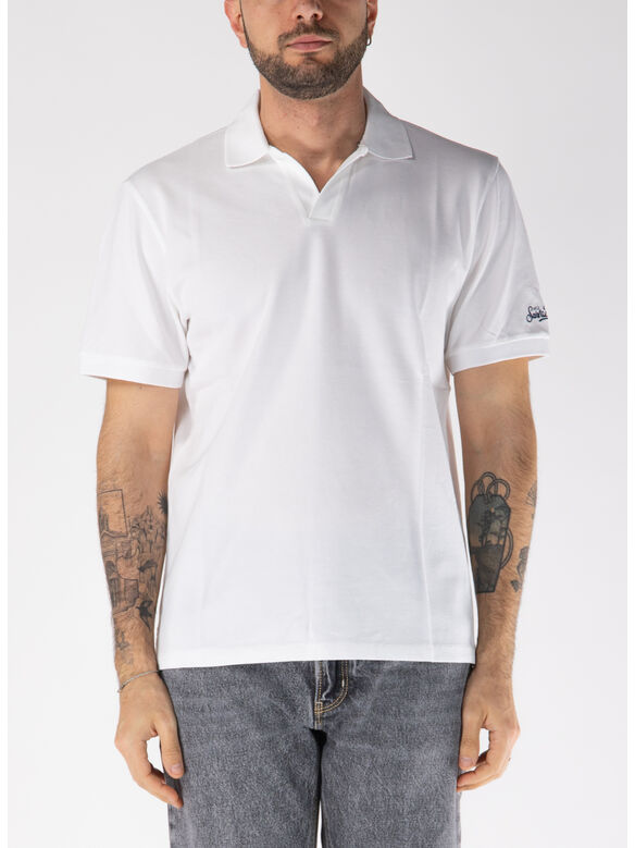 POLO CHARLES A MANICA CORTA CON COLLETTO APERTO, 00032H WHITE, medium