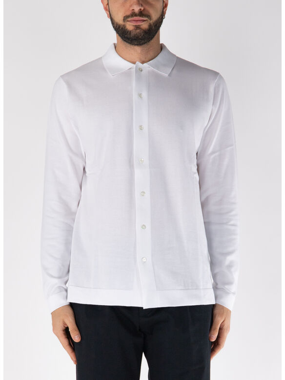 CAMICIA IN MAGLIA A MANICHE LUNGHE, 000 BIANCO, medium