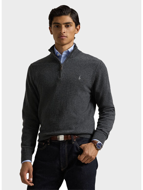 MAGLIONE 1/2 ZIP, DARK CHARCOAL HEATHER, medium