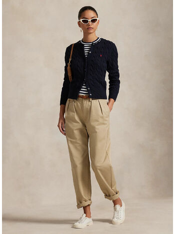 CARDIGAN A GIROCOLLO IN COTONE A TRECCE, HUNTER NAVY, small