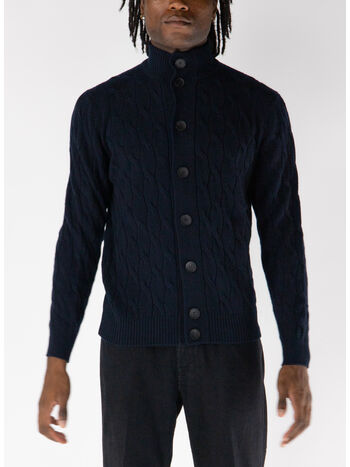 CARDIGAN IN TRECCIA CON COLLO ALTO, 891 OLTREMARE, small