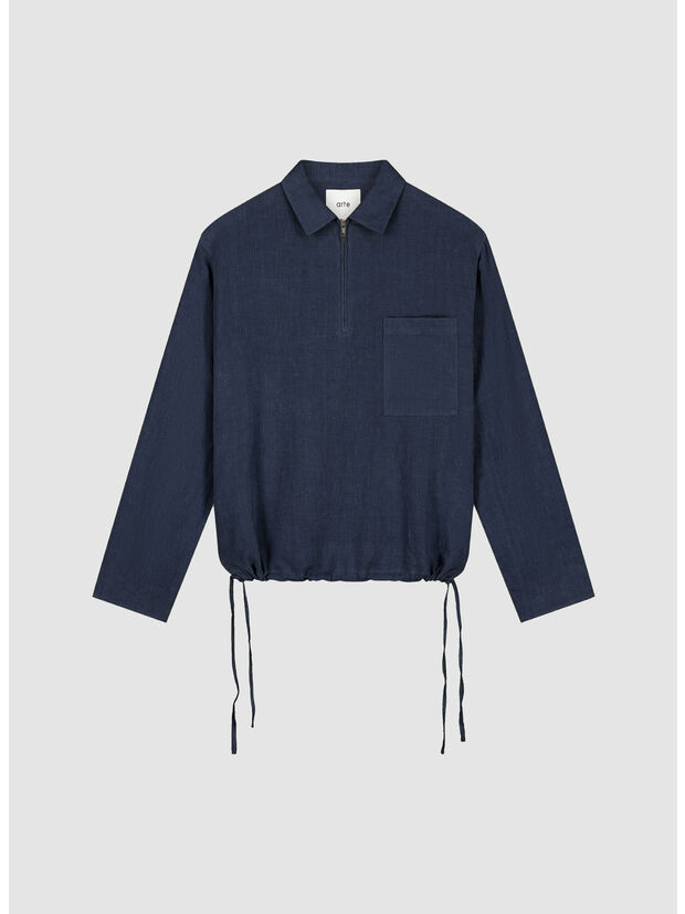 PULLOVER LINEN QUARTER ZIP, 450 NAVY, large