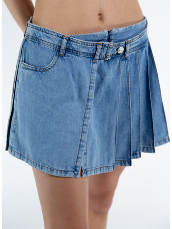 GONNA IN DENIM CON PIEGHE, A1281, small
