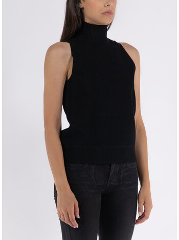 MAGLIONE SMANICATO A COSTINE CON COLLO ALTO, , small