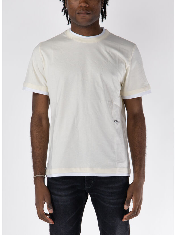 T-SHIRT DOUBLE CREWNECK, LATTE/BIANCO, large
