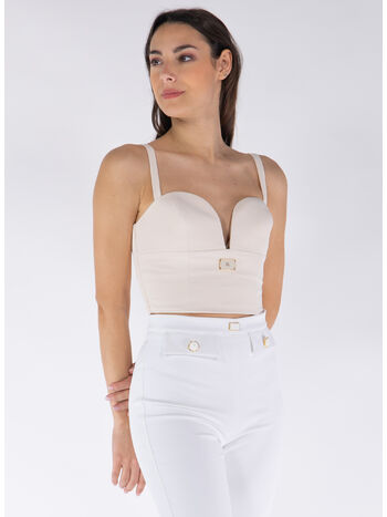 TOP BUSTIER IN CRÊPE STRETCH CON PLACCA LOGO SMALTATA, 193, small