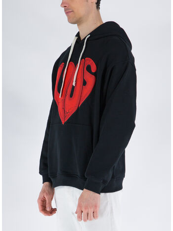 FELPA CON CAPPUCCIO WITH PUFFY VOS PRINT, BLACK, small