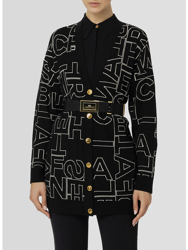 CARDIGAN CON LETTERING LOGO, 685 NERO/BURRO, large