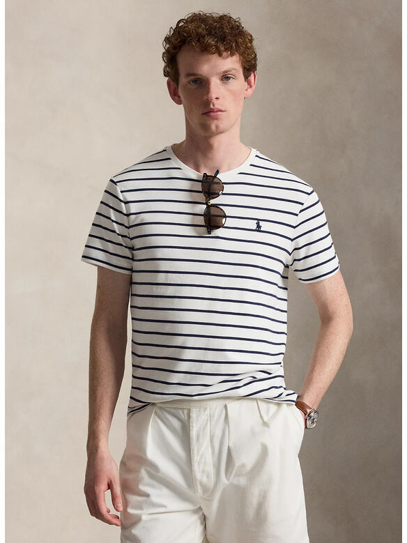 T-SHIRT IN COTONE CUSTOM, WHITE/REFINED NAVY, medium