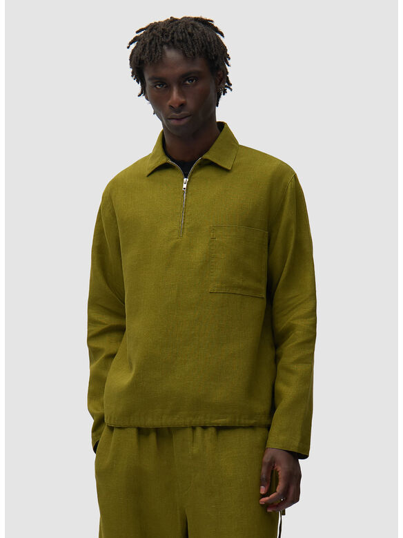 PULLOVER LINEN QUARTER ZIP, 300 GREEN, medium