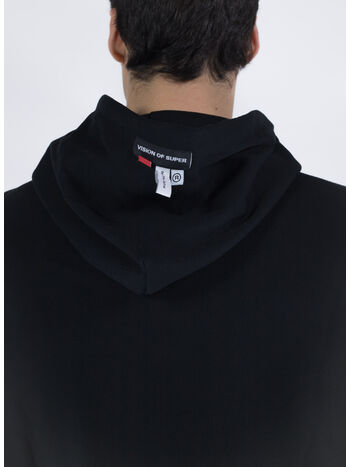 FELPA CON CAPPUCCIO WITH RED FLAMES, BLACK, small