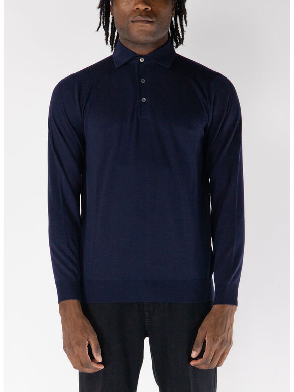 POLO A MANICHE LUNGHE, 880 INDACO, medium