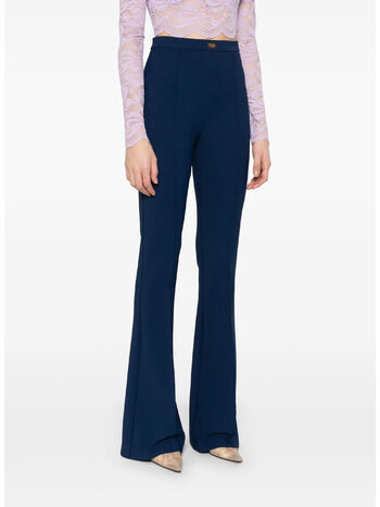 PANTALONE A ZAMPA IN CRÊPE CON PLACCA LOGO, DC8 OLTREMARE, small