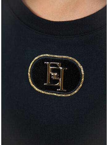 T-SHIRT IN JERSEY CON PLACCA LOGO IN VELLUTO, 110 NERO, small