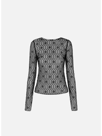 MAGLIA IN TULLE RICAMATO, 110 NERO, small