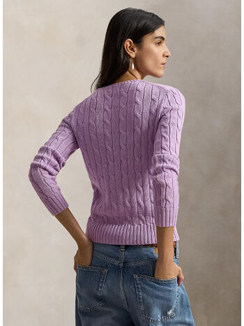 MAGLIONE A GIROCOLLO IN COTONE A TRECCE, BRIGHT ASTER, small