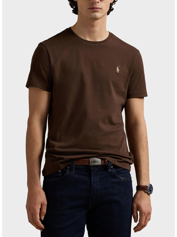 T-SHIRT MANICA CORTA CON LOGO RICAMATO, NUTMEG BROWN/C8569, medium