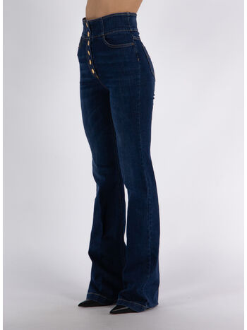 JEANS PALAZZO CON BOTTONIERA E MORSETTO, 104 BLUE DENIM, small