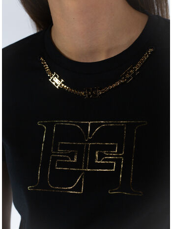 T-SHIRT IN COTONE CON LOGO E CATENA, , small