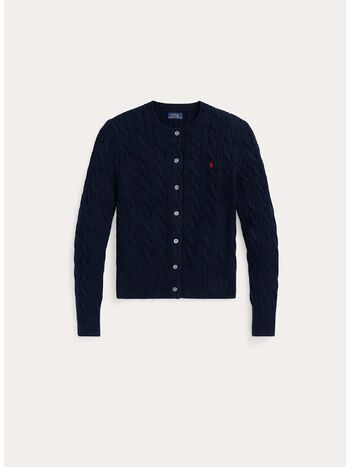 CARDIGAN CON BOTTONI IN MAGLIA TRECCIATO, HUNTER NAVY, small