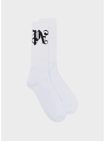 CALZINI LOGO MONOGRAM, 0110 WHITE BLACK, small