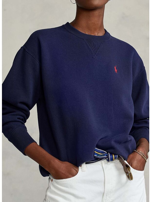 FELPA GIROCOLLO CON PONY RICAMATO, CRUISE NAVY, large