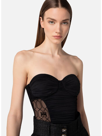 BODY BUSTIER IN LYCRA CON STAMPA FLOCK, 110 NERO, small