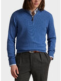 MAGLIONE MEZZA ZIP CON LOGO RICAMATO, TIDE POOL BLUE HTHR, thumb