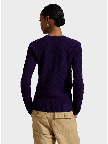 MAGLIONE CON SCOLLO A V IN MAGLIA TRECCIATO KIMBERLY, MIDNIGHT PURPLE, small
