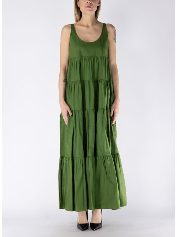 ABITO MIDI A BALZE IN COTONE STRETCH, 340 EVERGREEN, medium