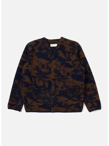 CARDIGAN STUDIO FLEECE, NAVY/BROWN, small