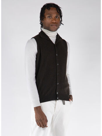 GILET CON COLLO A V, 190 MARRONE, small