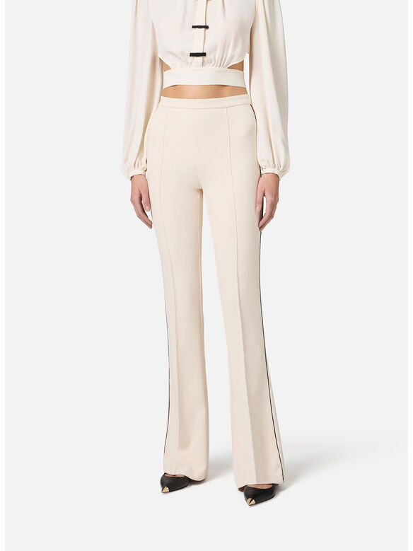 PANTALONE IN CRÊPE CON PIPING A CONTRASTO, E84 BURRO/NERO, medium