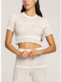 T-SHIRT CROP IN MAGLIA SEMITRASPARENTE, 001 BIANCO, thumb