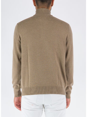 PULLOVER CON COLLO ALTO E MEZZA ZIP, HONEY BROWN HEATHER, small