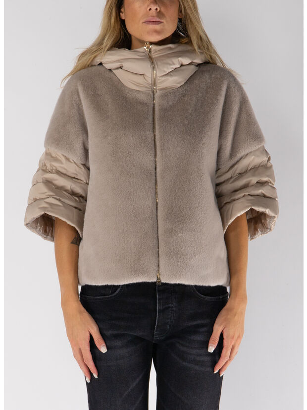 GIACCA IN PELLICCIA SINTETICA CON CAPPUCCIO, 1985 CHANTILLY, large