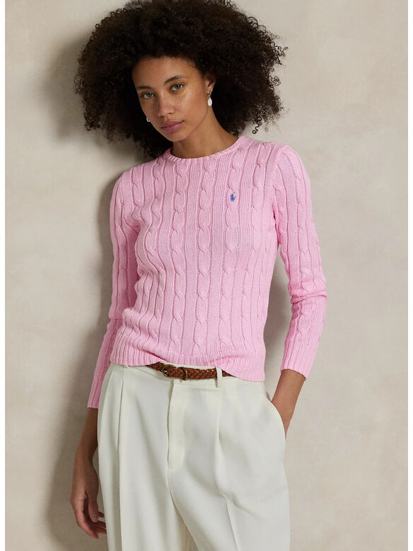 MAGLIONE A GIROCOLLO IN COTONE A TRECCE, CARMEL PINK, medium