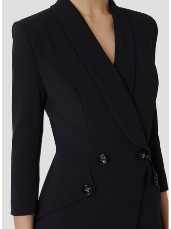 ABITO ROBE MANTEAU IN CRÊPE STRETCH ASIMMETRICO, 110 NERO, small