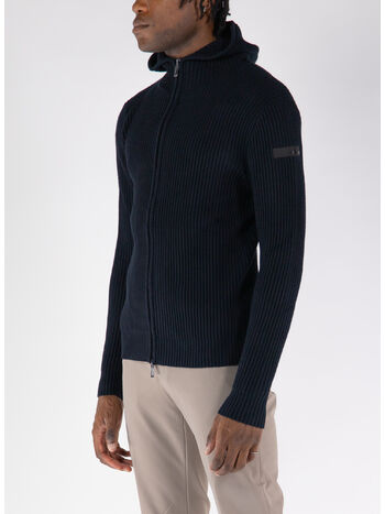 MAGLIONE CON CAPPUCCIO ZIP, 60 BLUE BLACK, small