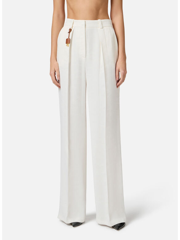 PANTALONI IN GABARDINA CON PINCES, 360 AVORIO, medium