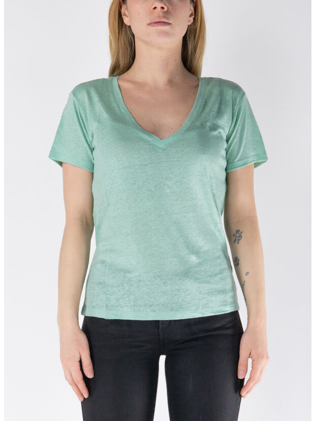 T-SHIRT ELOISE CON SCOLLO A V IN JERSEY DI LINO, 00050H 53 EMB, large