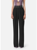 PANTALONE IN CRÊPE CON FASCIONE RICAMATO, 110 NERO, thumb