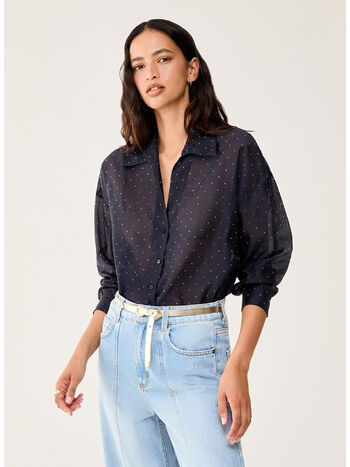 CAMICIA IN VOILE CON STRASS, 005 BLU, small