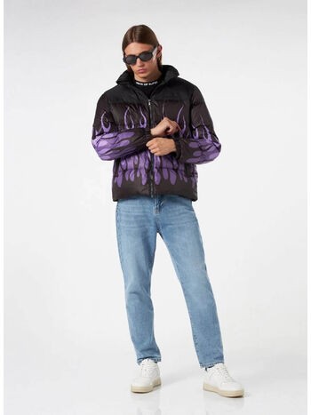 GIUBBOTTO PUFFY WITH PURPLE FLAMES, BLACK, small