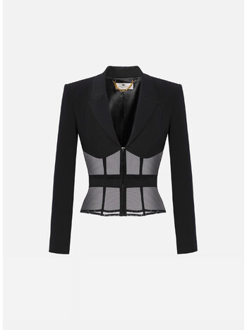 GIACCA BLAZER IN TULLE, 110 NERO, small